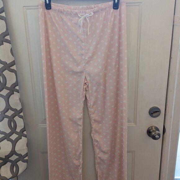 Pajama Drama pink pajama pants with white heart pattern, white waist tie sz XL - Picture 1 of 4